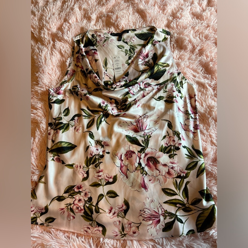 White House Black Market Floral Cowl Neck Blouse - Pink and Green
